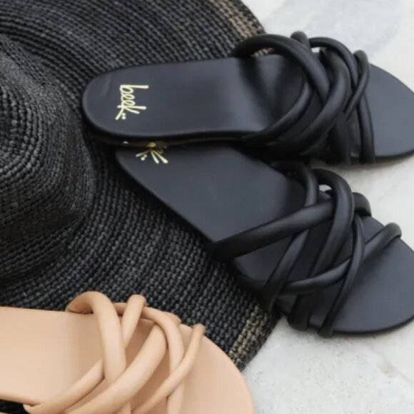 NEW BEEK Leather Puffback Flat Sandals black for women 763mn - Picture 4 of 6